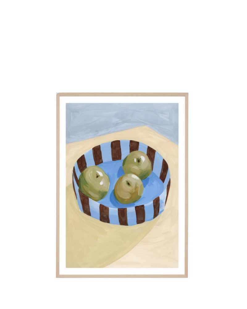 Fruit Bowl Blue Print 87cm x 122cm - Light Timber Frame