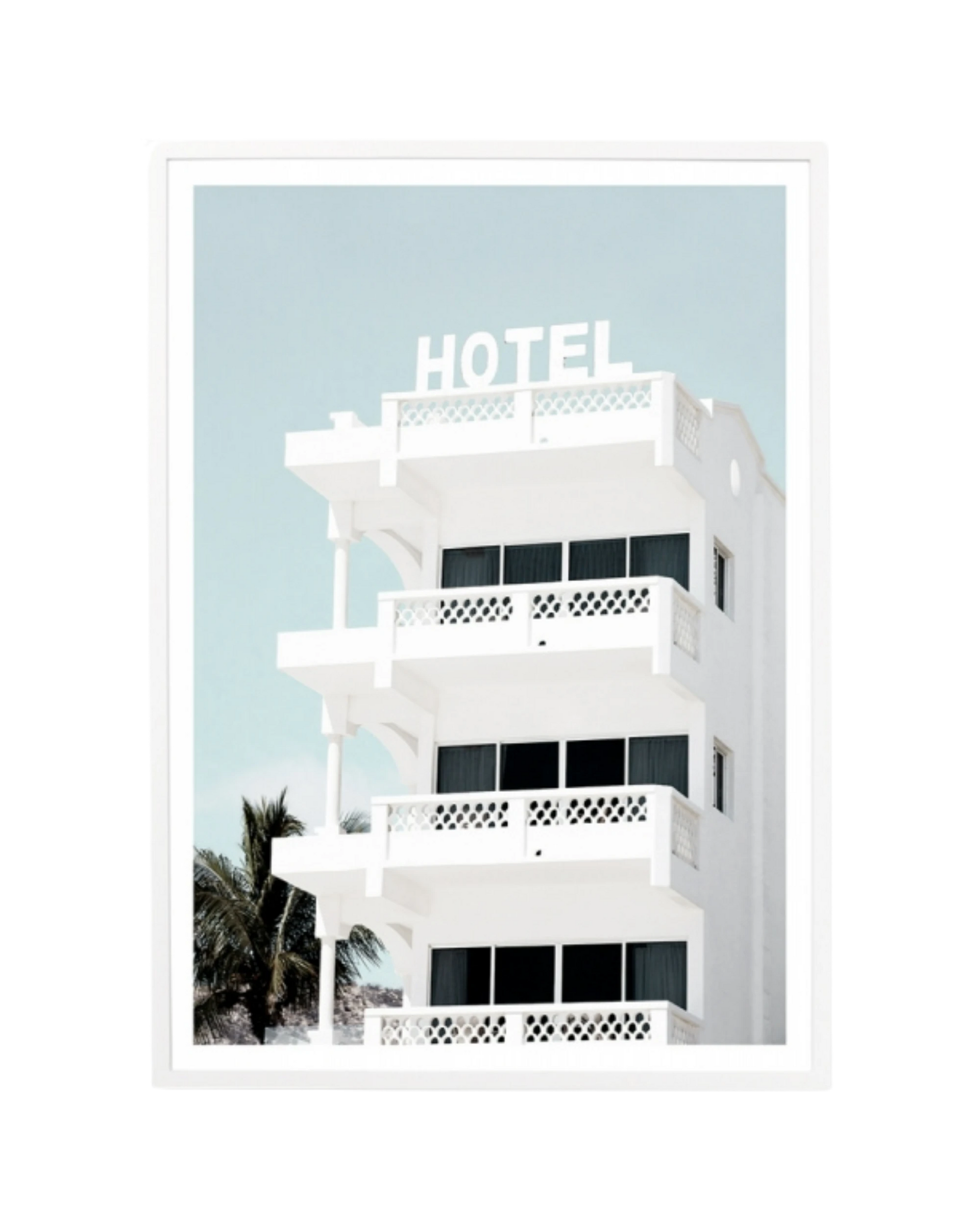 Hotel Blue Print 87cm x 122cm - White Frame