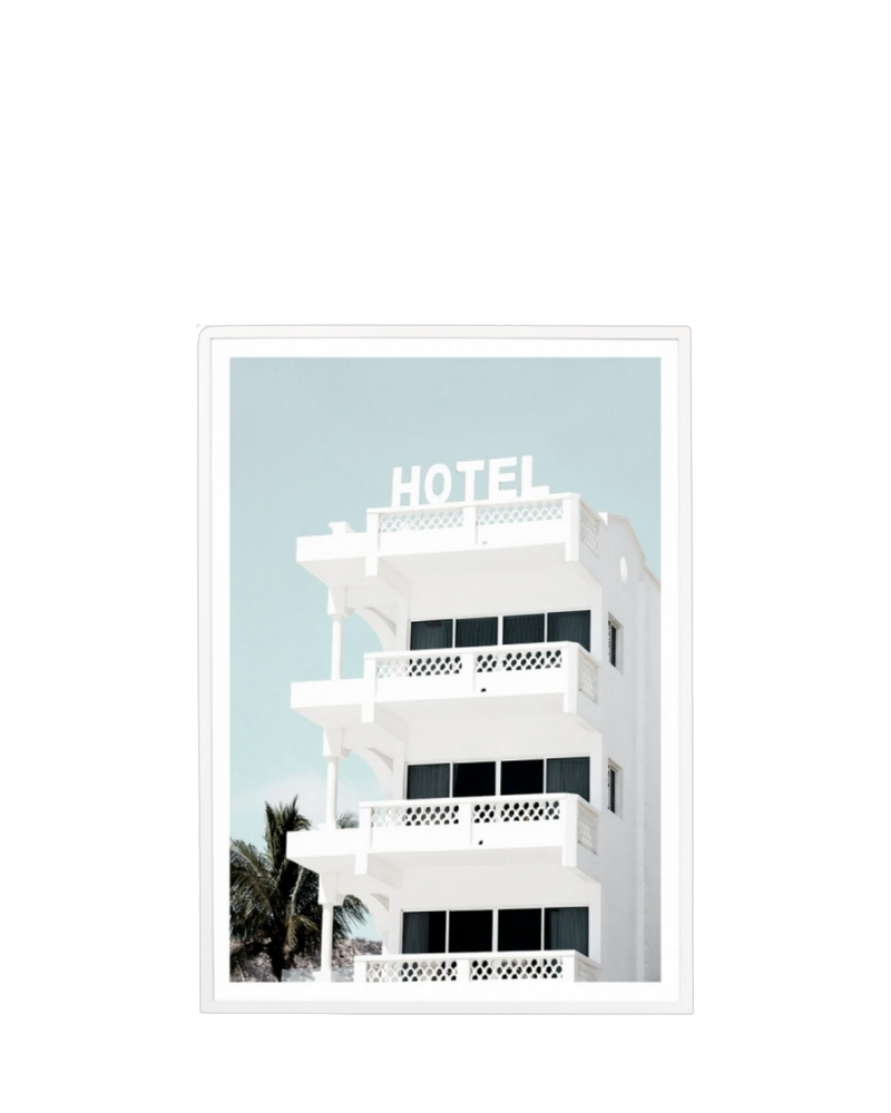 Hotel Blue Print 62cm x 87cm - White Frame