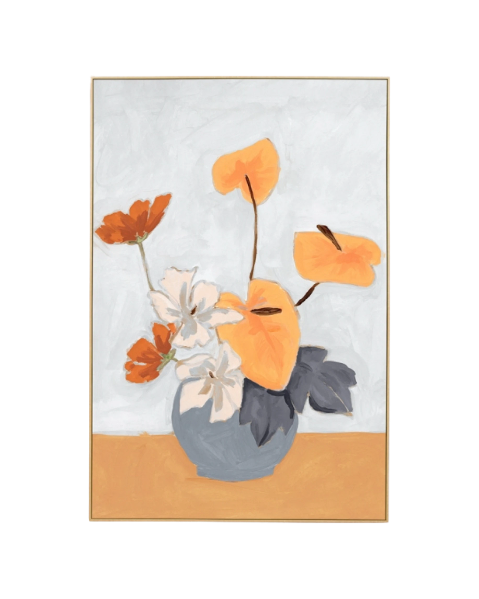 Lily Bouquet Orange Canvas Print 60cm x 90cm - Light Timber Frame