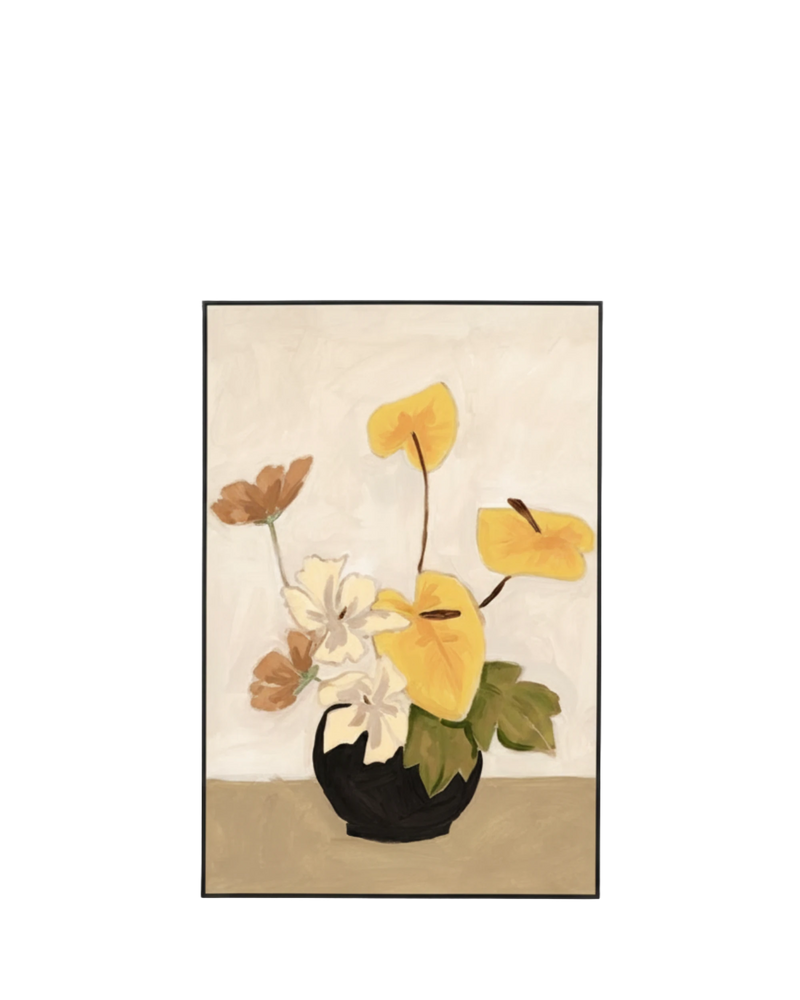 Lily Bouquet Yellow Canvas Print 60cm x 90cm - Black Frame