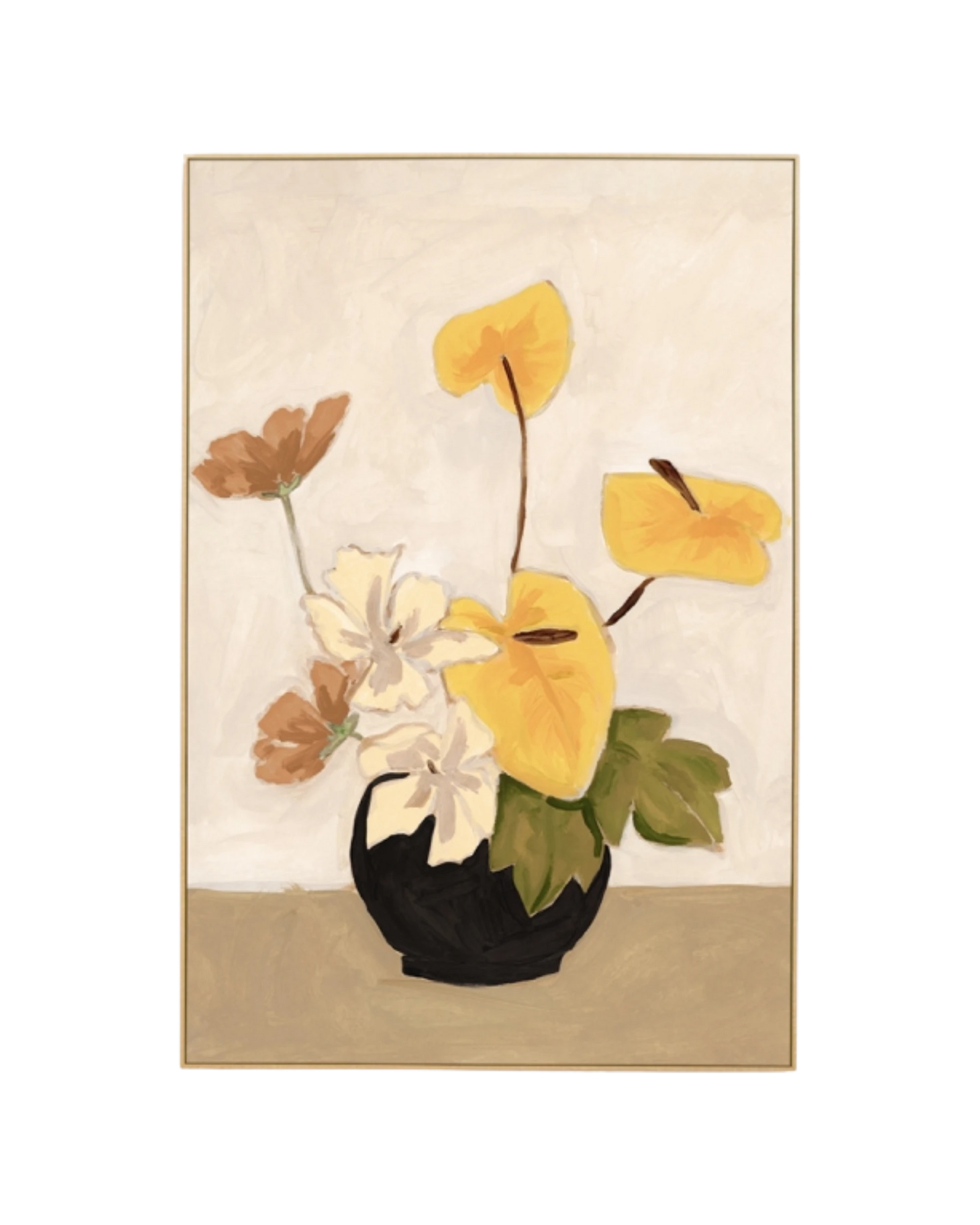 Lily Bouquet Yellow Canvas Print 80cm x 120cm - Light Timber Frame