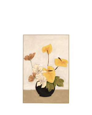 Lily Bouquet Yellow Canvas Print 60cm x 90cm - Light Timber Frame