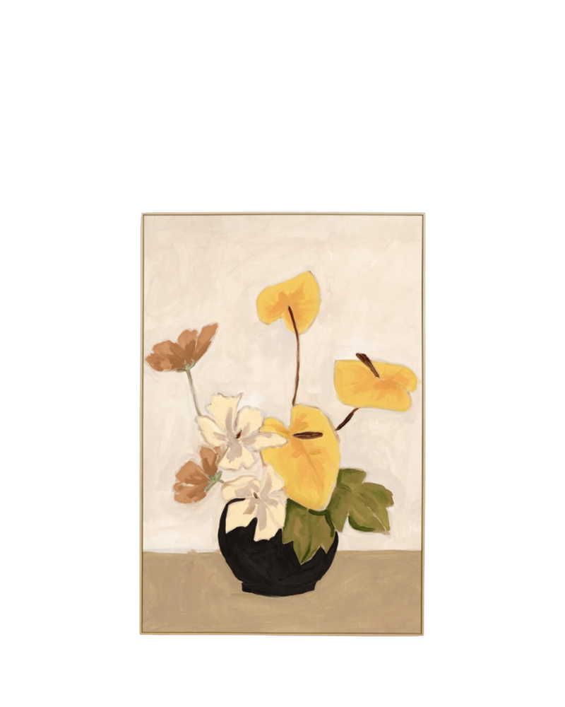 Lily Bouquet Yellow Canvas Print 60cm x 90cm - Light Timber Frame
