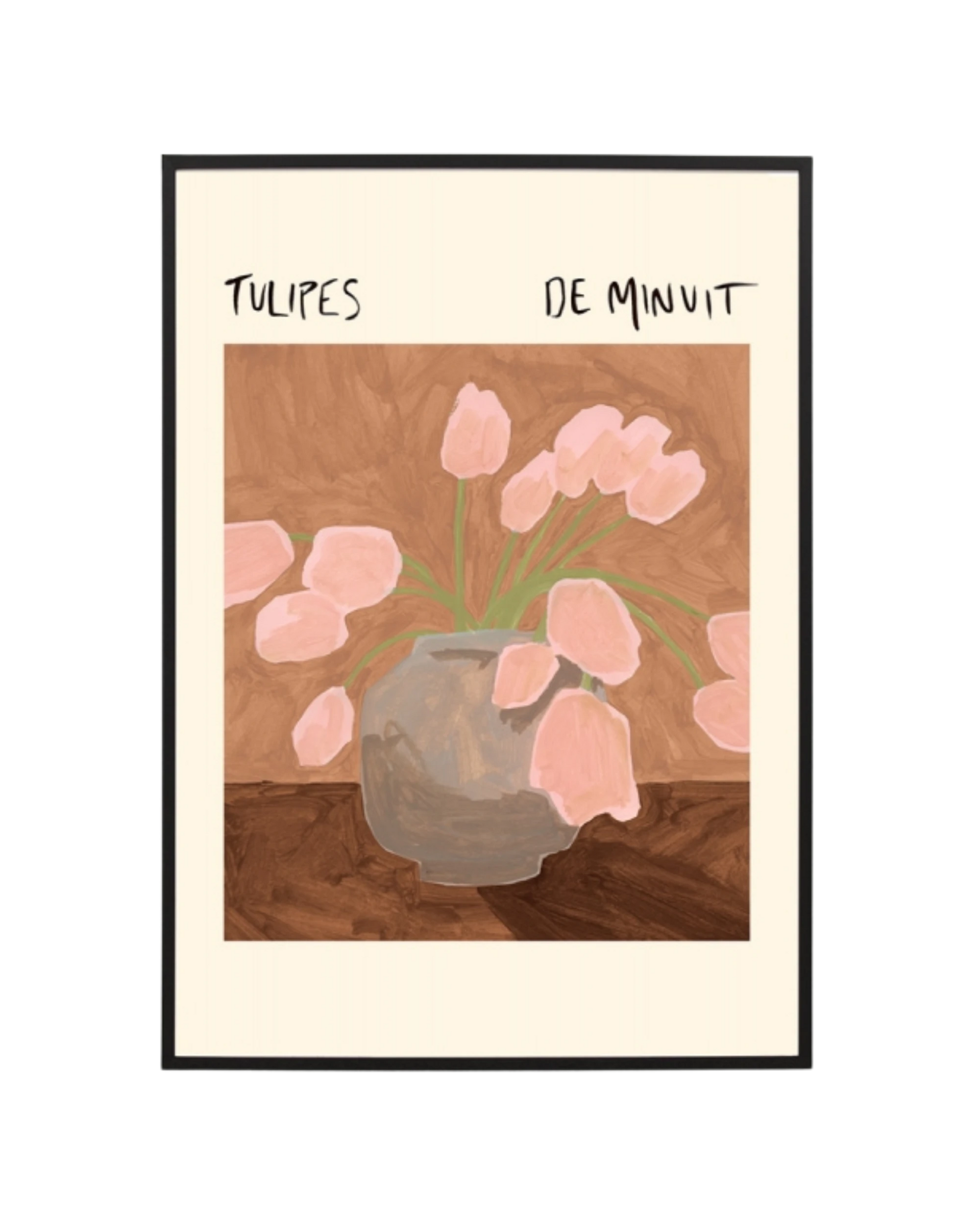 Midnight Tulips Poser Blush Print 87cm x 122cm - Black Frame
