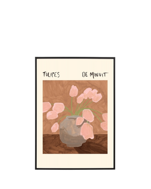 Midnight Tulips Poser Blush Print 62cm x 87cm - Black Frame