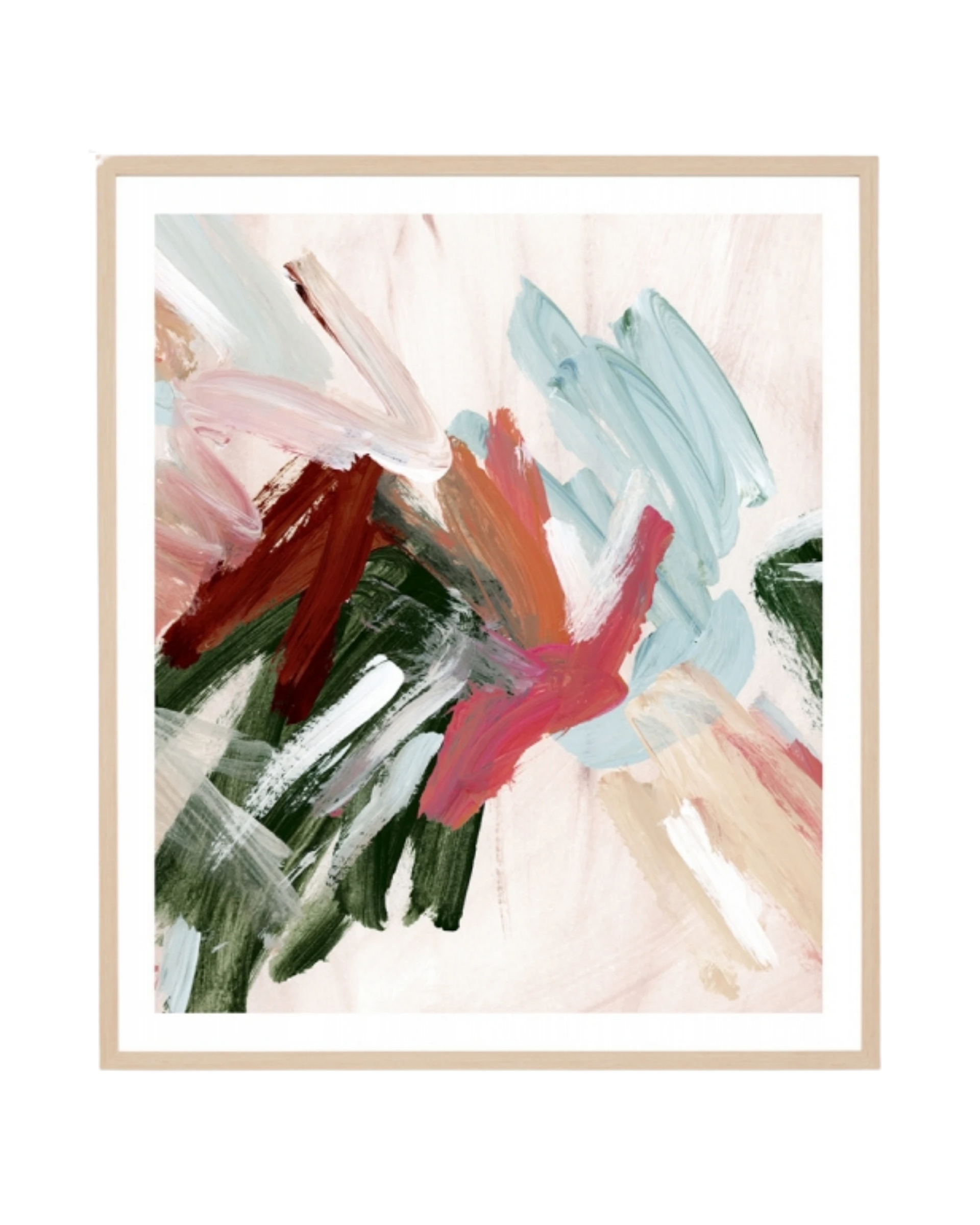 Painterly Abstract Autumn 1 Print 73cm x 85cm - Light Timber Frame