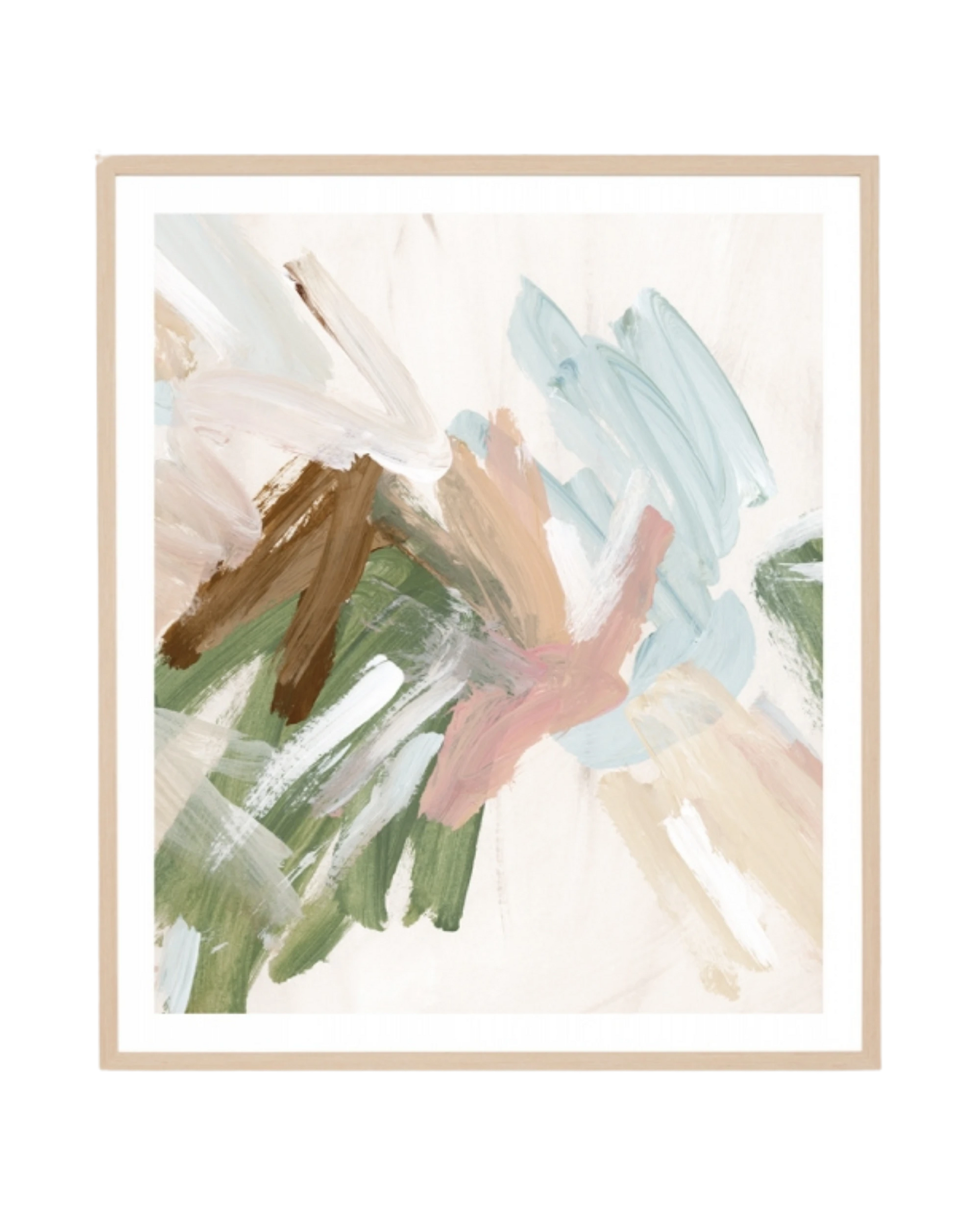 Painterly Abstract Spring 1 Print 73cm x 85cm - Light Timber Frame