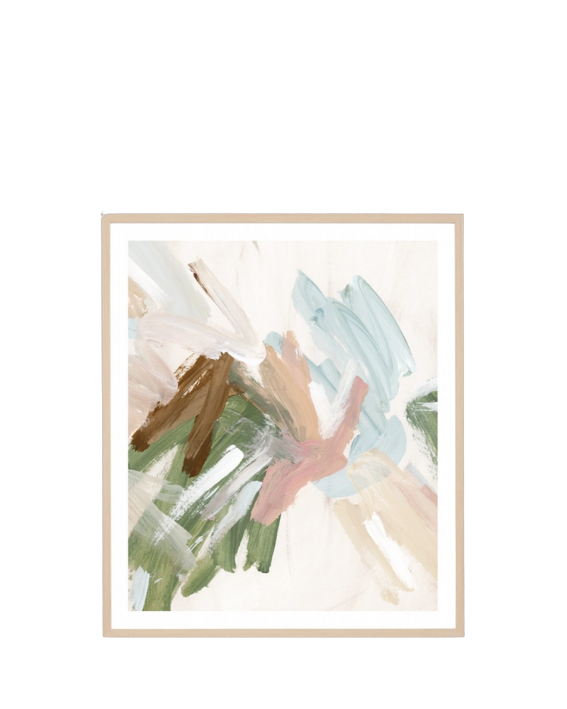 Painterly Abstract Spring 1 Print 73cm x 85cm - Light Timber Frame