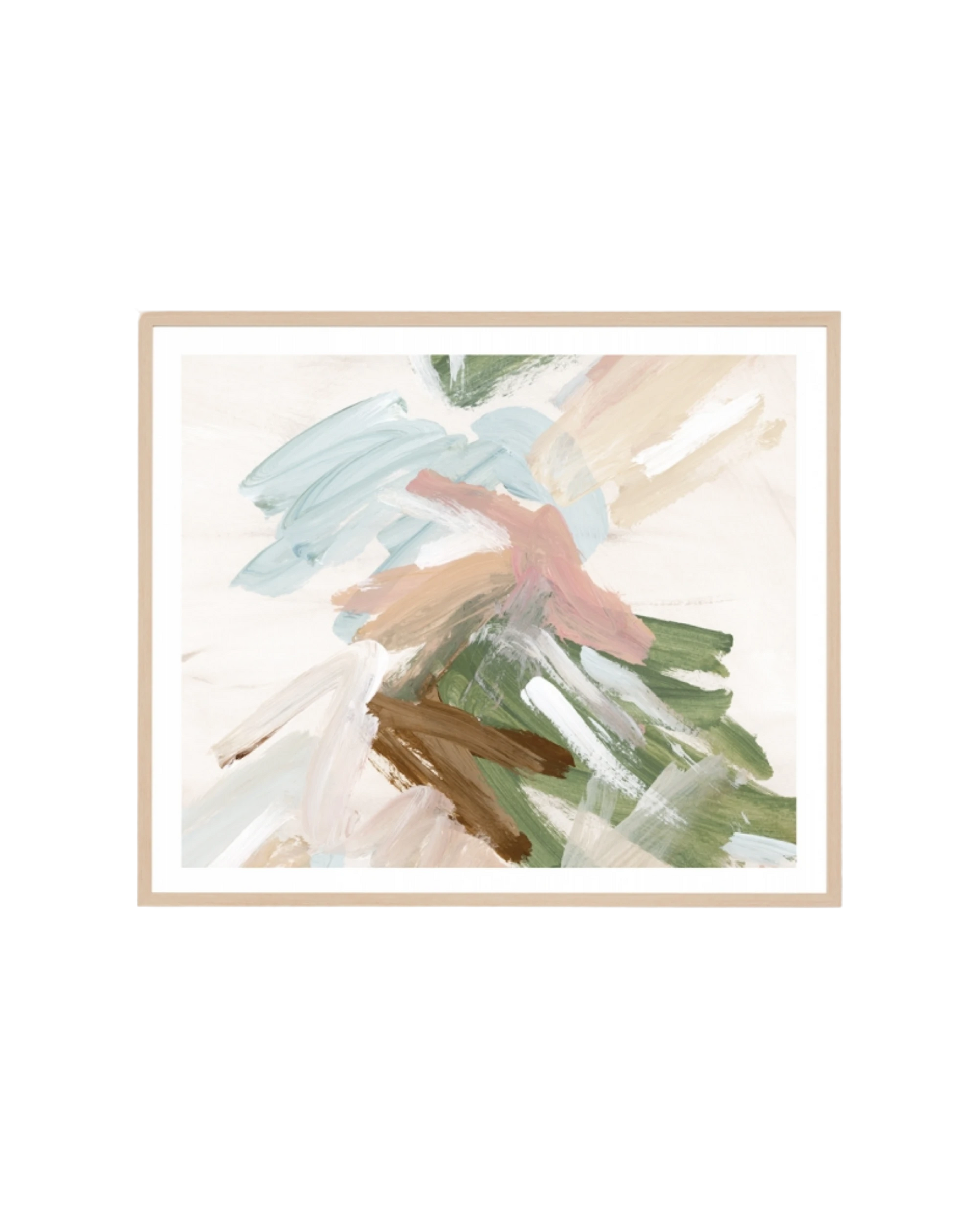 Painterly Abstract Spring 1 Print 88cm x 103cm - Light Timber Frame