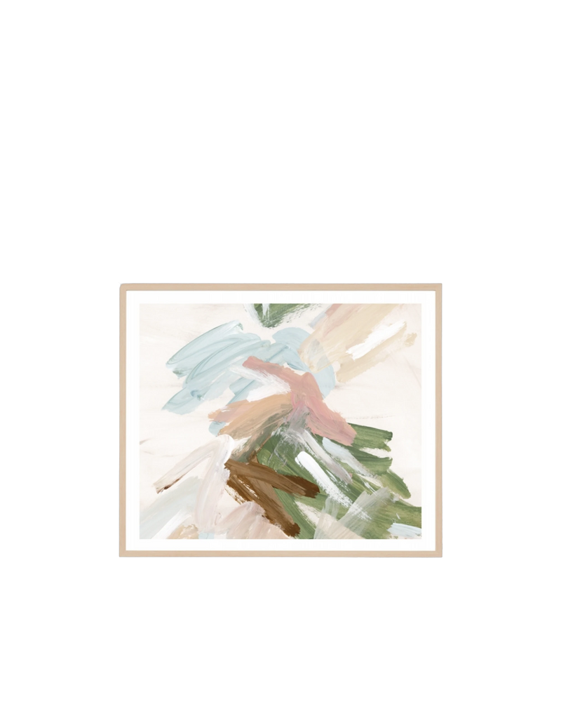 Painterly Abstract Spring 1 Print 88cm x 103cm - Light Timber Frame