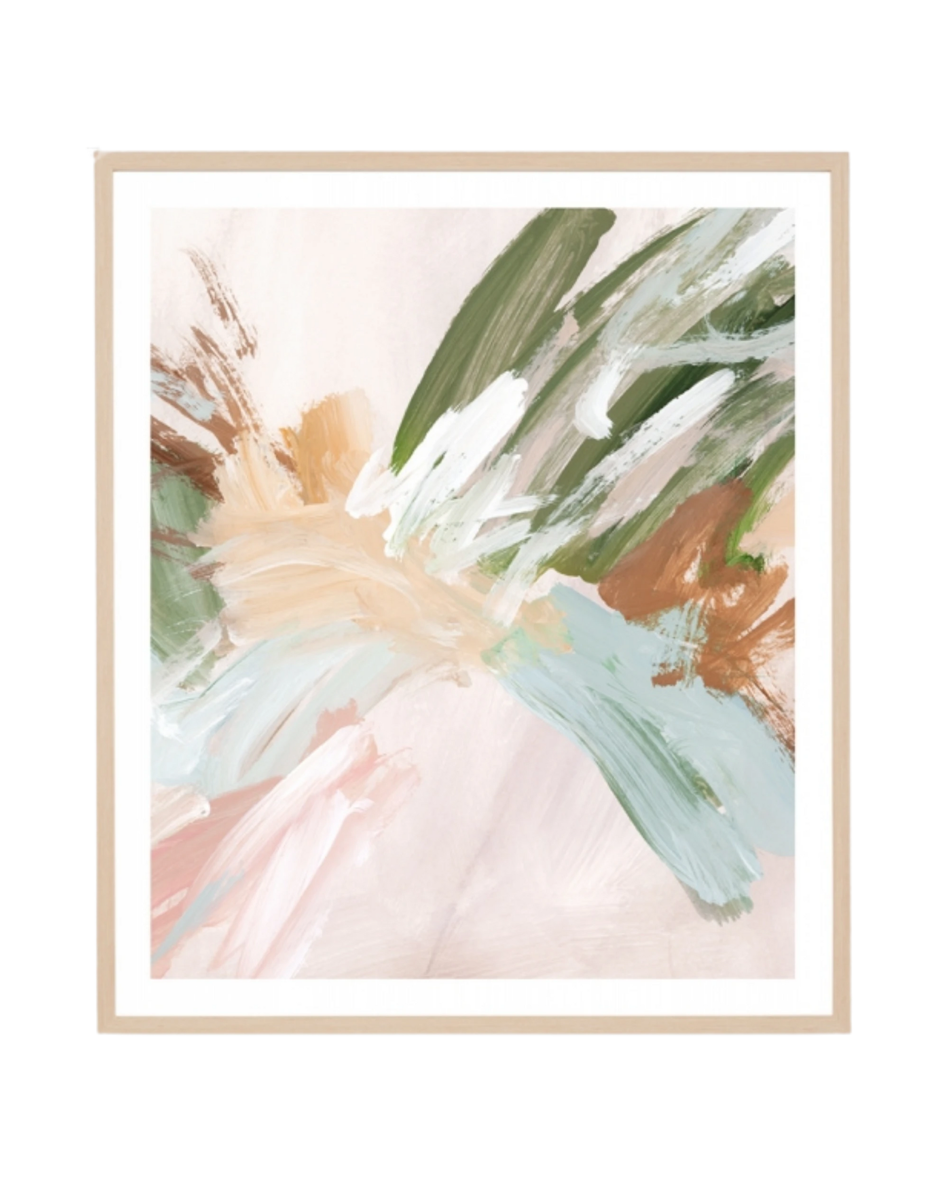 Painterly Abstract Spring 2 Print 73cm x 85cm - Light Timber Frame