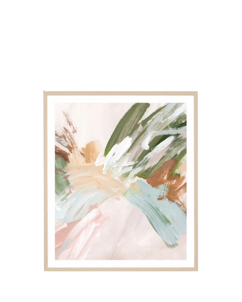 Painterly Abstract Spring 2 Print 73cm x 85cm - Light Timber Frame