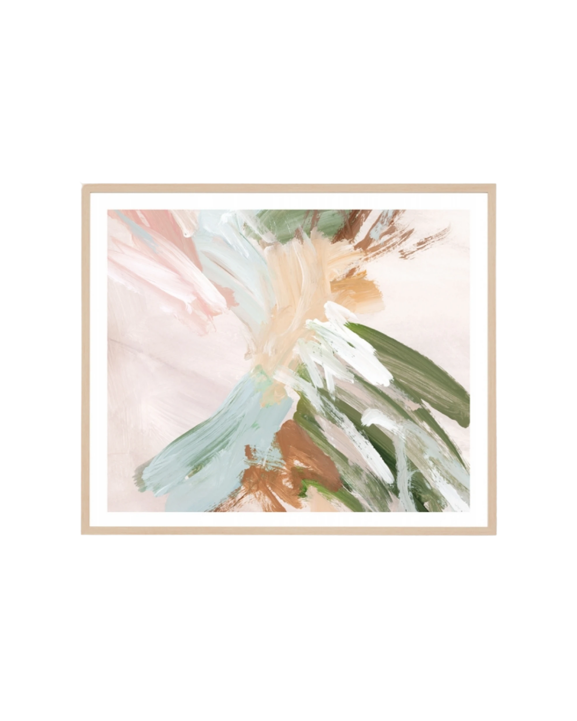 Painterly Abstract Spring 2 Print 88cm x 103cm - Light Timber Frame