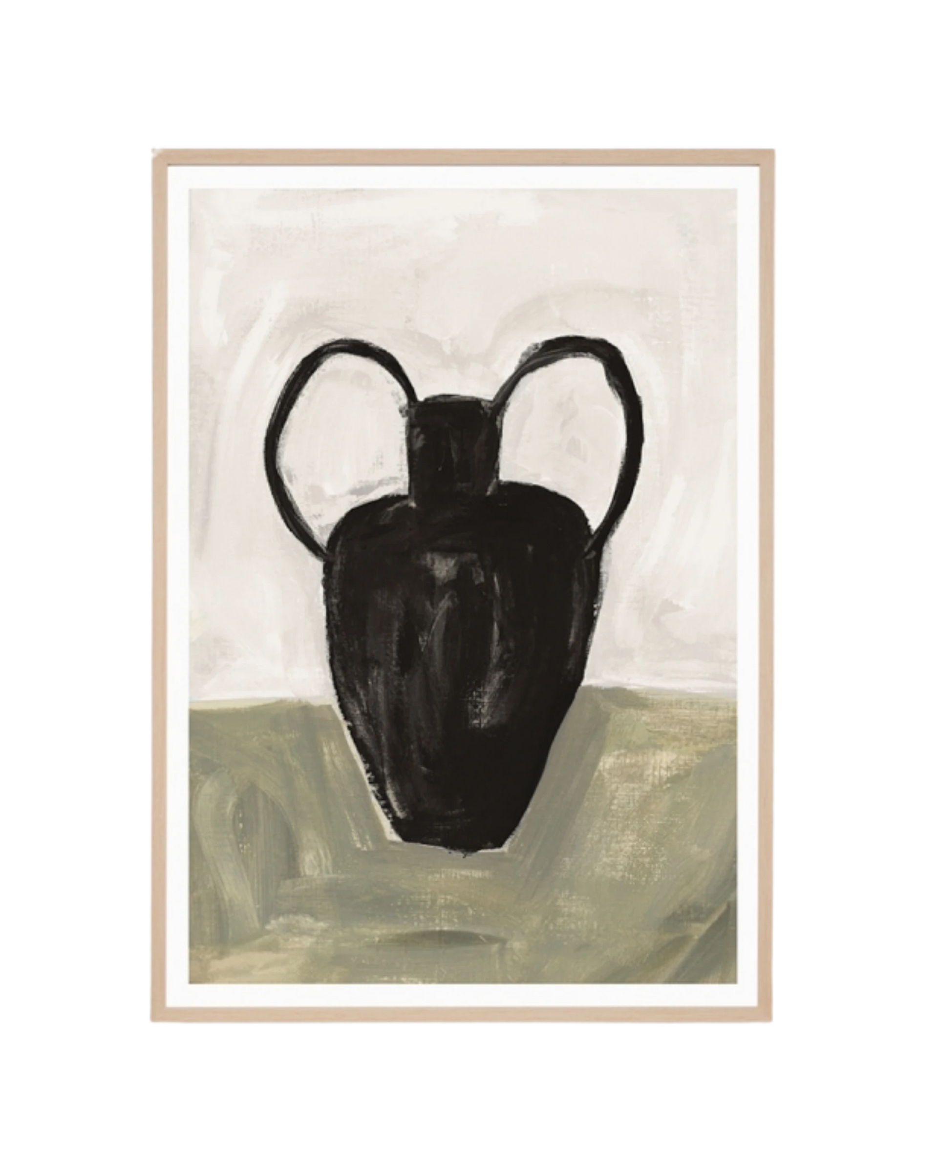 Painterly Vase Olive 1 Print 62cm x 87cm - Light Timber Frame