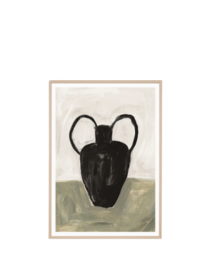 Painterly Vase Olive 1 Print 62cm x 87cm - Light Timber Frame