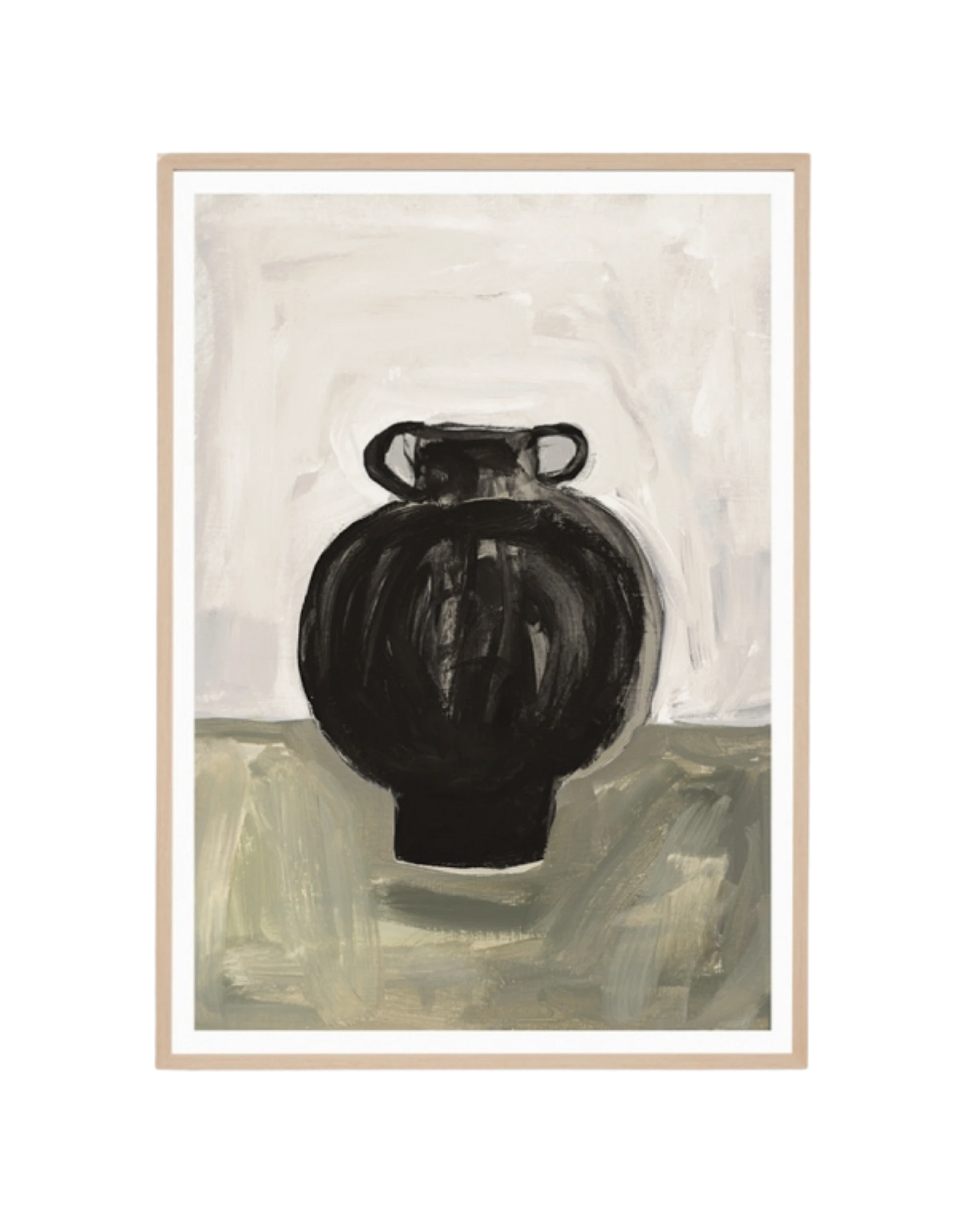 Painterly Vase Sand 2 Print 62cm x 87cm - Light Timber Frame