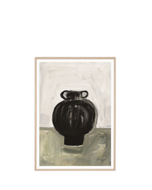 Painterly Vase Sand 2 Print 62cm x 87cm - Light Timber Frame
