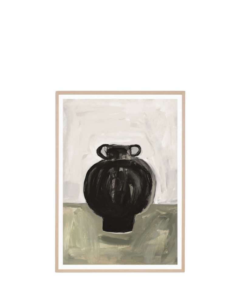 Painterly Vase Sand 2 Print 62cm x 87cm - Light Timber Frame
