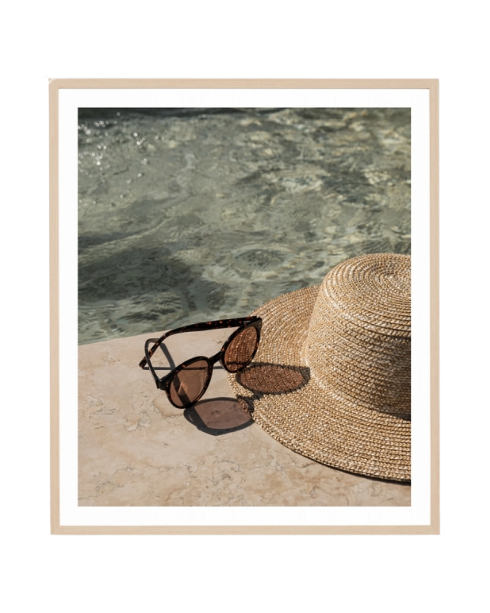 Poolside Afternoon Print 73cm x 85cm - Light Timber Frame