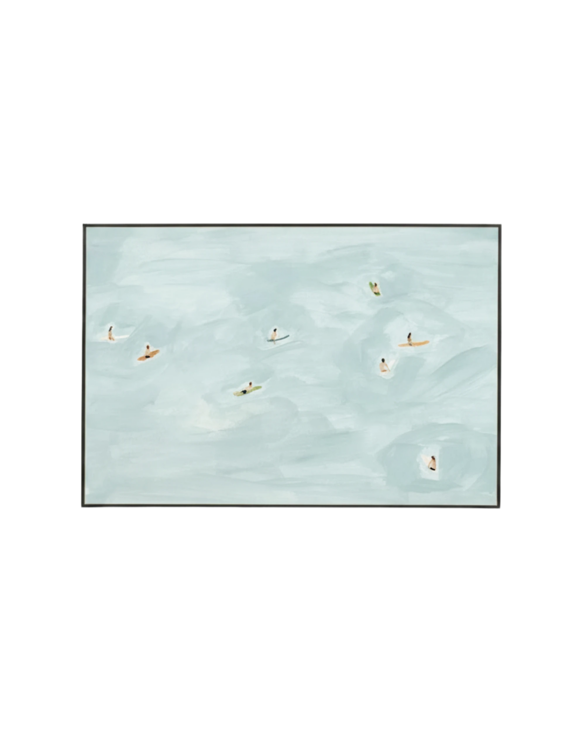 Surf Scene Blue Canvas Print 120cm x 80cm - Black Frame