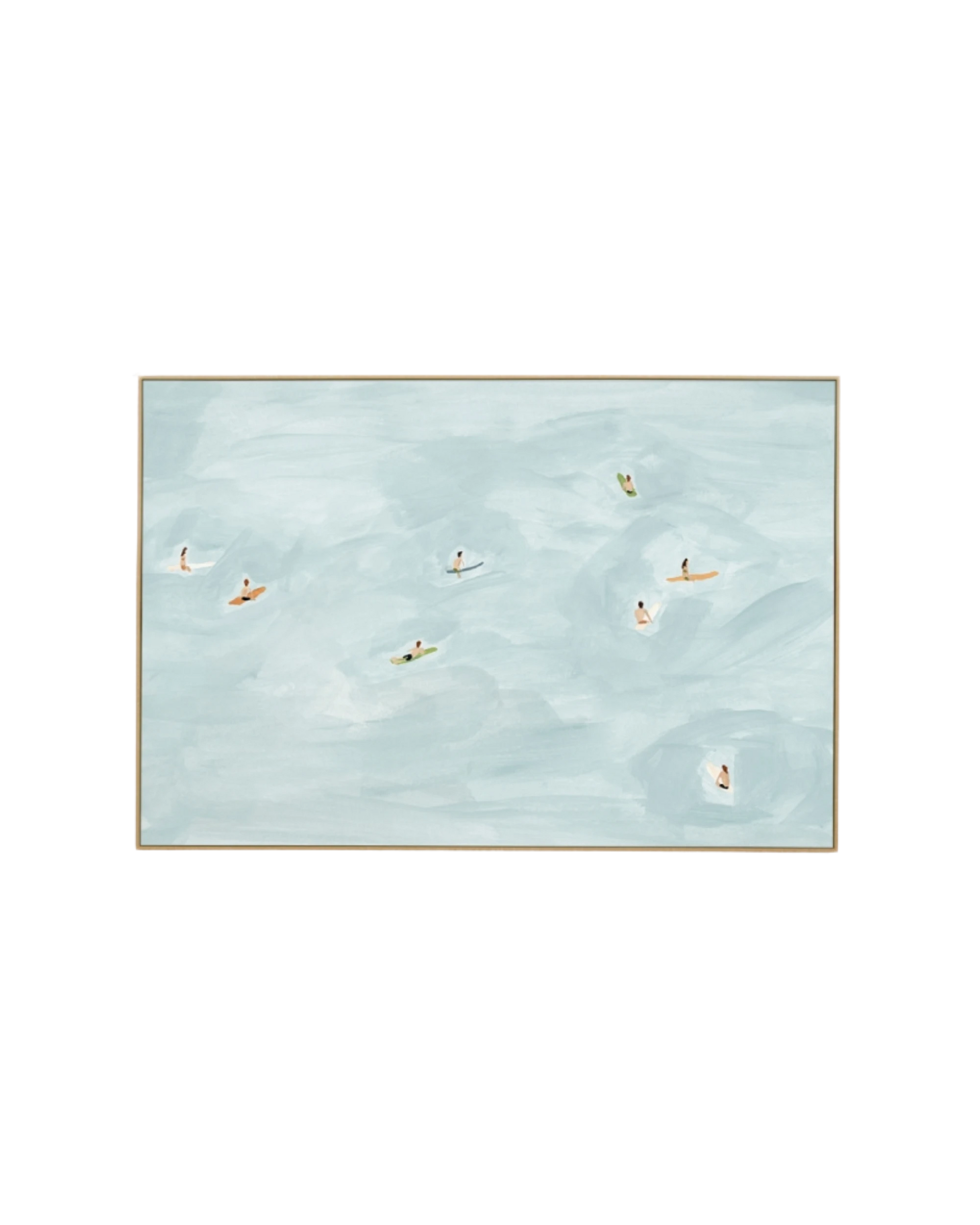Surf Scene Blue Canvas Print 120cm x 80cm - Light Timber Frame
