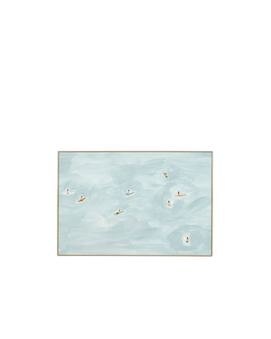 Surf Scene Blue Canvas Print 90cm x 60cm - Light Timber Frame