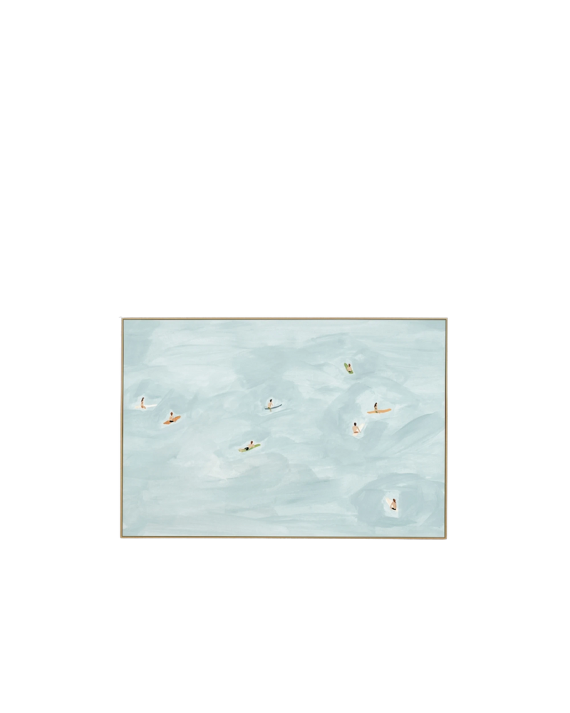 Surf Scene Blue Canvas Print 90cm x 60cm - Light Timber Frame