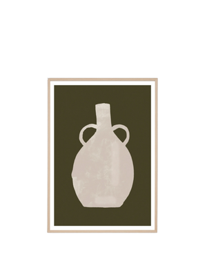 Vase Study Olive 4 Print 62cm x 87cm - Light Timber Frame
