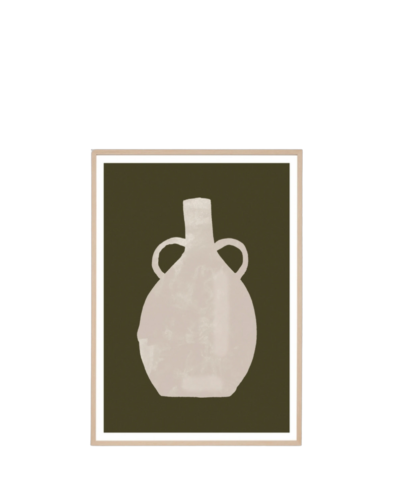 Vase Study Olive 4 Print 62cm x 87cm - Light Timber Frame