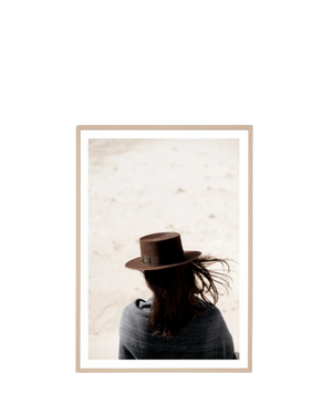 Windswept Cowgirl Print 62cm x 87cm - Light Timber Frame