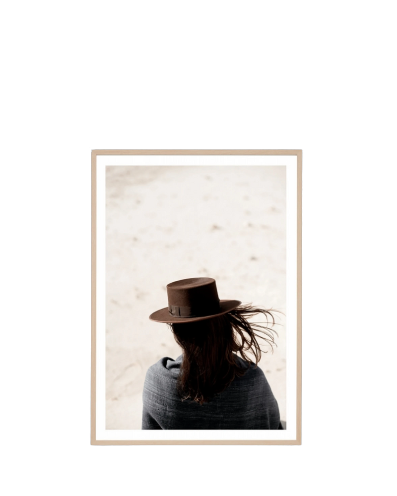 Windswept Cowgirl Print 62cm x 87cm - Light Timber Frame