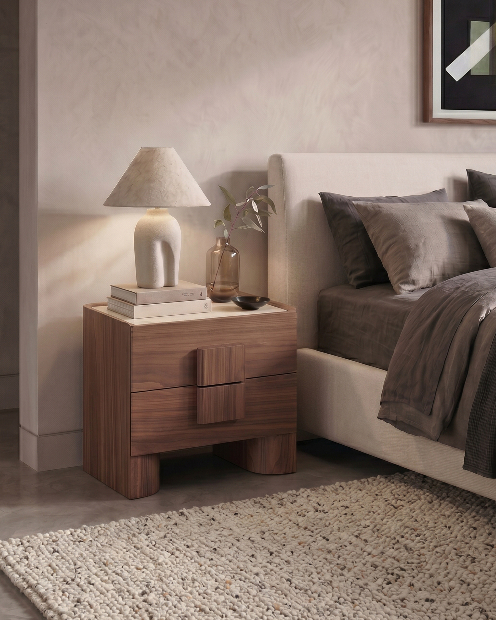 Nora Bedside Table - Walnut / Sahara Marble