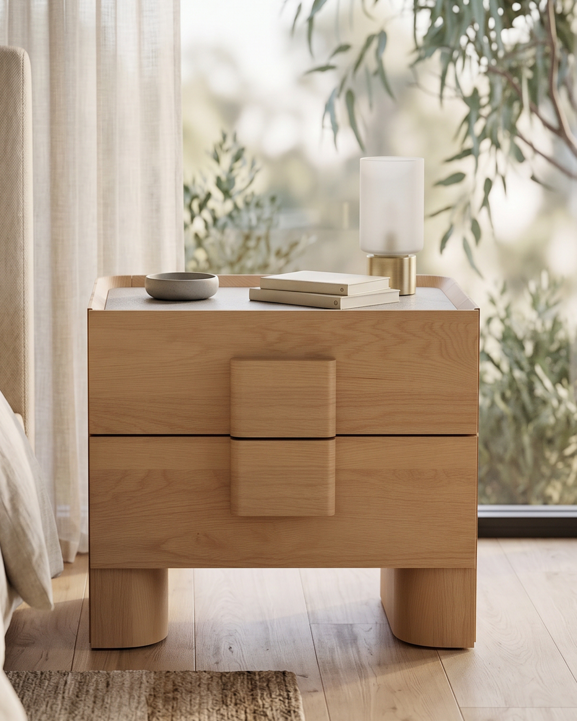 Nora Bedside Table - Oak / Sahara Marble