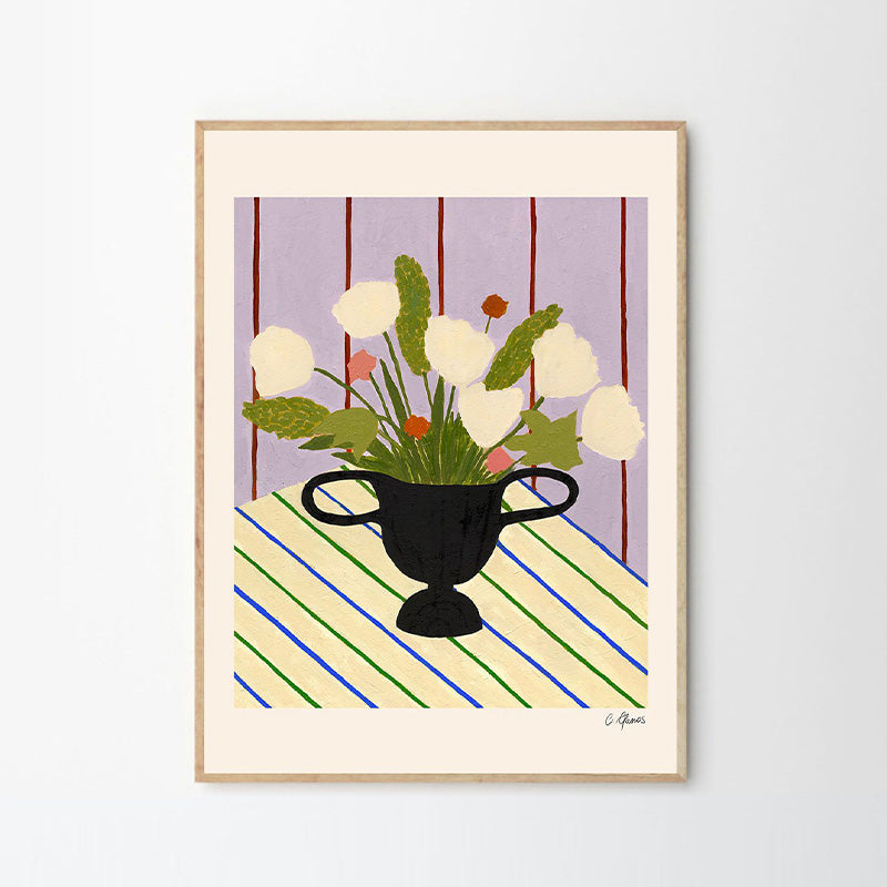 Flowers on Striped Cloth Print 70Cm x 100Cm