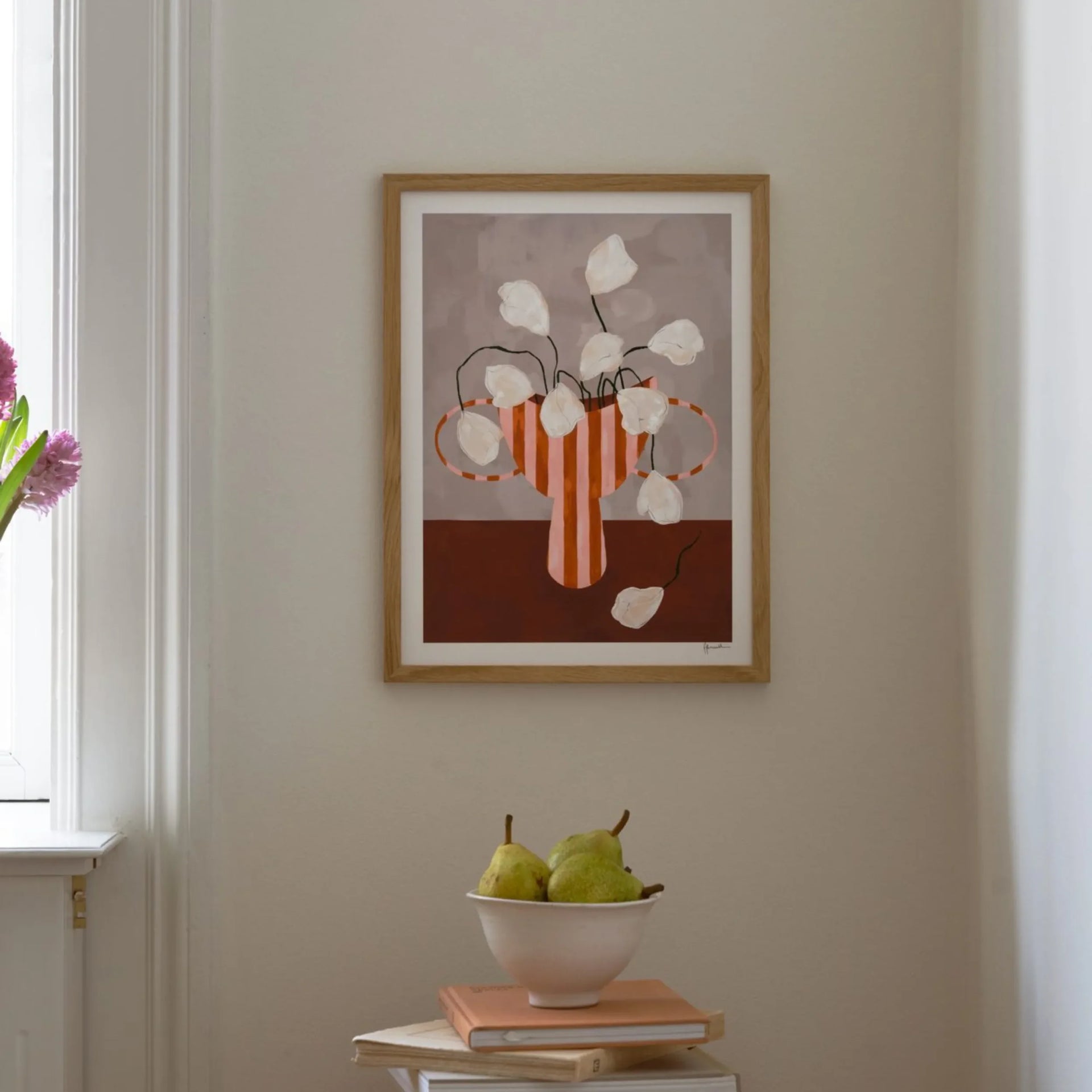 White Flowers in Striped Vase Print 21cm x 29.7cm (A4)