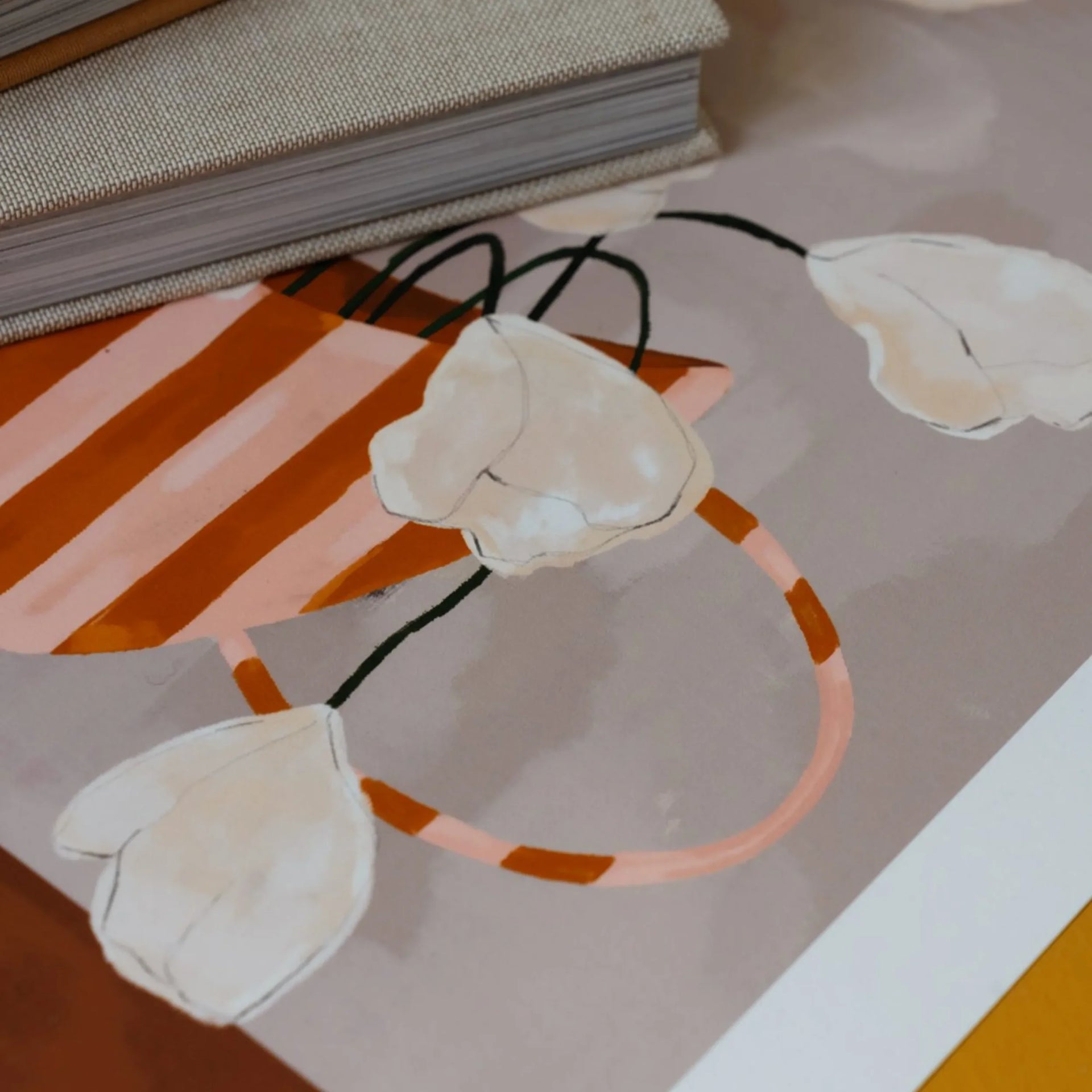 White Flowers in Striped Vase Print 40cm x 50cm