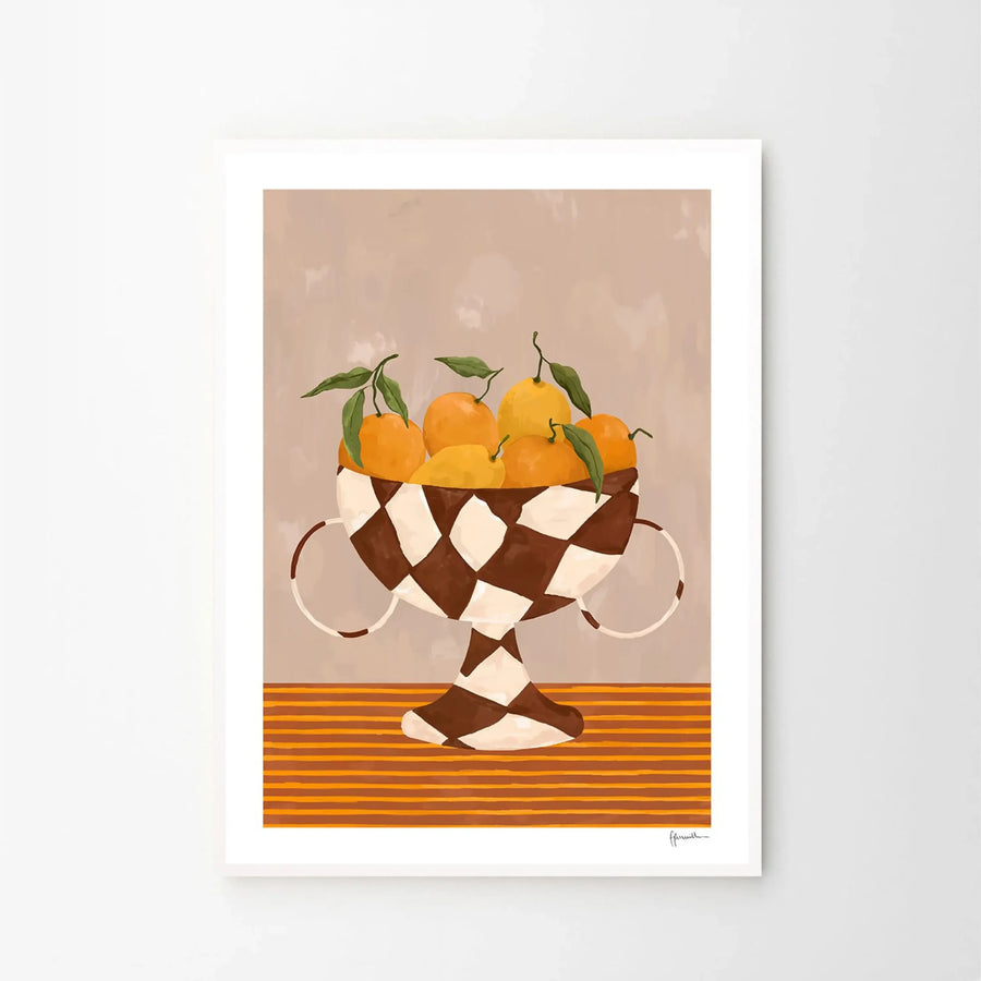 Lemons & Oranges in Checkered Vase Print 30cm x 40cm