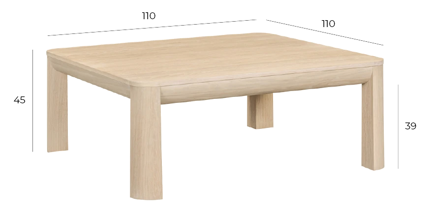 Quart Coffee Table - Light Oak dimensions