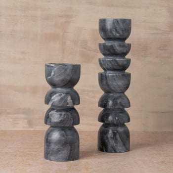 Alev Marble Candle Holder Small - Black
