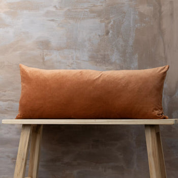 Linen/Velvet Bolster Cushion - Terracotta