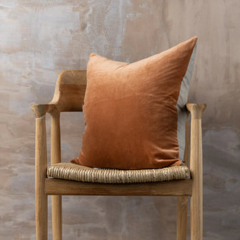 Linen/Velvet Square Cushion - Terracotta