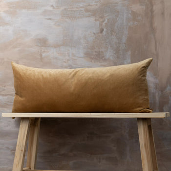Linen/Velvet Bolster Cushion - Nutmeg