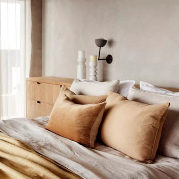 Linen/Velvet Bolster Cushion - Nutmeg