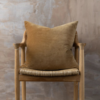 Linen/Velvet Square Cushion - Nutmeg
