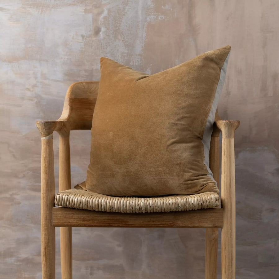 Linen/Velvet Square Cushion - Nutmeg