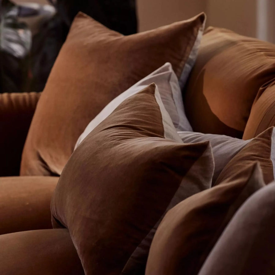 Linen/Velvet Square Cushion - Nutmeg