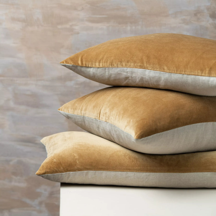 Linen/Velvet Square Cushion - Nutmeg