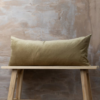 Linen/Velvet Bolster Cushion - Olive