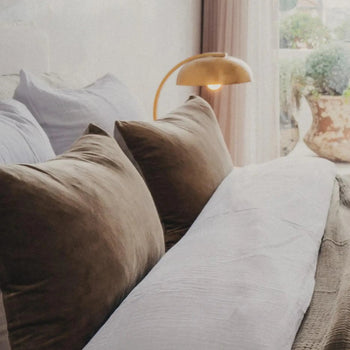 Linen/Velvet Bolster Cushion - Olive